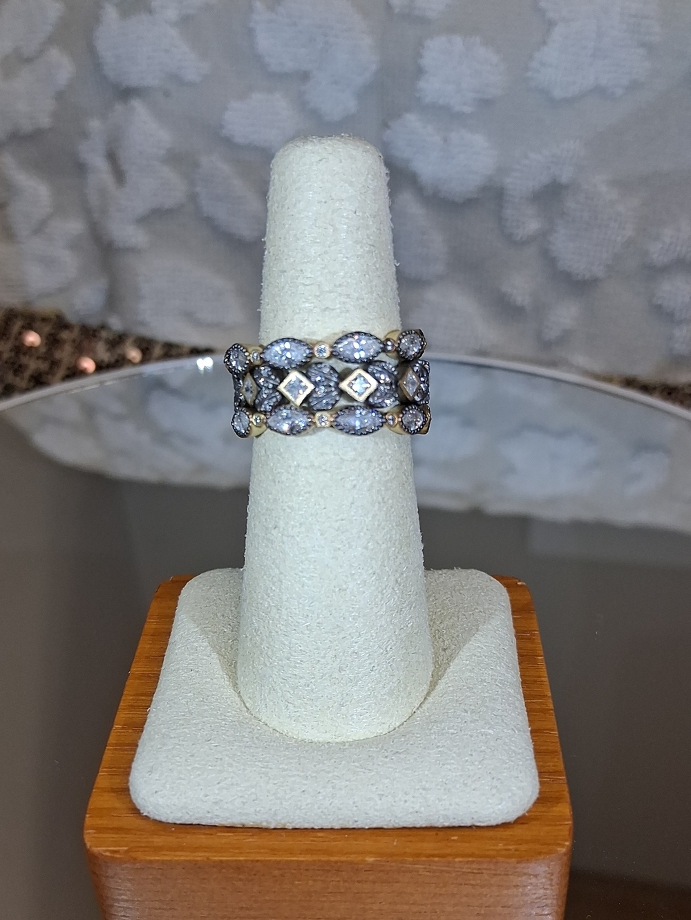 Set Of 3 Sterling Silver, Black Rhodium and 14kt Matte Gold Eternity Rings Sz 7